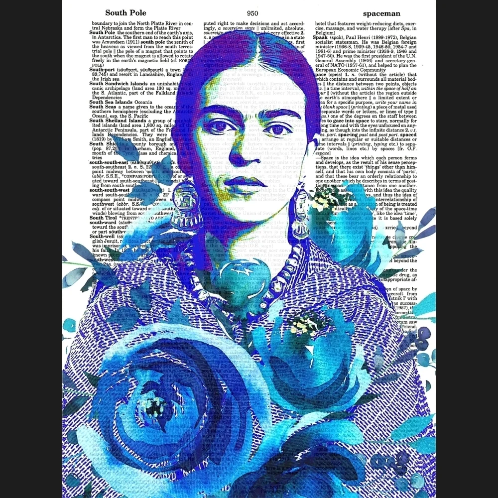 Frida Kahlo Blue Vintage Dictionary Art Print